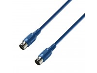 Adam hall K3 MIDI 0075 BLU - Longitud 0,75 m, Color azul, Diámetro del cable 5 mm, Sección transversal del conductor central 0,11 mm², Conector 1DIN de 5 pines, Conector 1 sexo macho, 