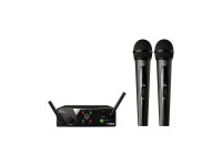 AKG  Microfone Duplo s/fio WMS40 Mini Dual MINI2VOC-US25B/D - Frecuencias: 537,900MHz - 540,400MHz, Interruptor encendido / apagado, Conector: P10, Modulación: FM, Sensibilidad: 100dBm, Voltaje: 12V, 