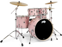 <b>DW PDP MAINSTAGE Rose</b> KIT BATERIA COMPLETA 5-PCS - Batería completa DW PDP MAINSTAGE Pale Rose de 5 piezas, BD de 22", El kit incluye: Batería de 5 piezas + Platillos Paiste 101 + Pedal de bombo + Taburete, Soporte para platillos + Sopo...