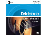 Daddario  EJ11-3D - Pack de 3 juegos de cuerdas. El calibre de bronce 80/20 más vendido de D'Addario, Calibres: acero liso .012, .016, herida de bronce .024, .032, .042, .053., 