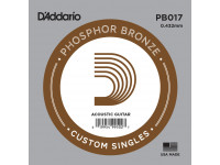 Daddario  PB017 Bronze 017 String for Acoustic Guitar - Herida simple de bronce fosforoso 017, Phosphor Bronze Wound Singles proporciona un tono acústico cálido, brillante y bien equilibrado. Disponible en varios calibres., 