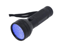 DIV Lanterna Alumínio 51 Leds UV - Linterna compacta con 51 LED UV, Adecuado para la detección de billetes falsos, Marco de aluminio negro, UV: 395nm, Se recomienda no mirar directamente a la luz., Potencia: 3 pilas AA (incluidas), 