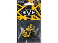 Dunlop  EVHP04 Eddie Van Halen VHII Max Grip .60mm - 6 Pack - Este paquete contiene seis púas Max-Grip® de 0,60 mm, tal como las usó Eddie Van Halen, con arte basado en su guitarra con rayas negras y rayas amarillas, presentada por primera vez al mundo en 197...