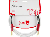 Fender  John 5 Instrument Cable White and Red 10 - Disponible en 10' de largo, Cubierta de PVC de 8 mm resistente a la torsión personalizada, 20 AWG para máxima claridad sónica, Conductor de cobre 95% libre de oxígeno; Escudo trenzado 95% OFC, ...