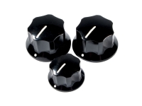 Fender Potiknob Set Jazz Bass - Juego de botones para modelos Jazz bass, Adecuado para la mayoría de los bajos de jazz (EE. UU. y México) desde 1964, 2 controladores grandes y 1 controlador pequeño, Para potenciómetros de eje par...