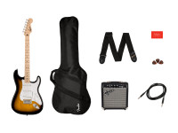 Fender Squier Sonic Stratocaster Pack 2-Color Sunburst - Squier Sonic Stratocaster, Amplificador Squier Frontman 10G, Funda acolchada, cable de instrumento, correa, lengüetas, Suscripción de 3 meses a Fender Play, 