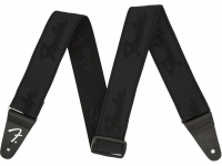 Fender Weightless Running Logo Guitar Strap - Black/Black - Una correa clásica que es cómoda en el hombro y se ve muy bien en el escenario., Ligero y cómodo y se ajusta de 30 a 51 pulgadas., Los extremos de cuero reforzado se adhieren a su guitarra de forma...