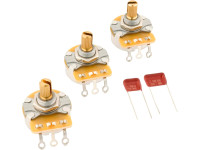 Fender Kit CTS 250K para Controlo de Volume e Tom da Stratocaster - 3 potenciómetros CTS® 250K, Eje dividido compatible con botones pulsadores, Curva logarítmica (conicidad de audio) para un control suave, Se incluyen 2 condensadores: .022μF (modernos) y .100μF (an... Fender Kit CTS 250K para Controlo de Volume e Tom da Stratocaster - 3 potenciómetros CTS® 250K, Eje dividido compatible con botones pulsadores, Curva logarítmica (conicidad de audio) para un control suave, Se incluyen 2 condensadores: .022μF (modernos) y .100μF (an...