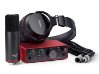 Focusrite  Scarlett Solo Studio 4th Gen. - Compuesto por una interfaz de audio USB 2.0 de 2 canales + micrófono de condensador CM25 MkIII + auriculares de estudio SH-450 y un cable XLR de 3m, Características de la interfaz de audio USB 2.0 ...