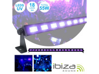 Ibiza  Barra LEDS UV c/ 18 LEDS UV 3W E Suporte - Barra LED UV con 18 LED UV de 3W, Estructura de plástico negro., Operación Plug & Play, Tensión de funcionamiento: 230 Vca, Potencia: 55W, soporte ajustable, Peso: 0,90 kg, 