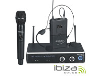 Ibiza Central Microfone s/ Fios 2 Canais UHF 863.9/864.9MHZ DR20UHF-HB - Centro de micrófono UHF inalámbrico de 2 canales, Frecuencia de funcionamiento: 863,9 ~ 864,9 MHz, Sensibilidad: -105dBm, Alcance máximo: 60 m, 1 micrófono de mano, 1 micrófono de diadema inalámbri...