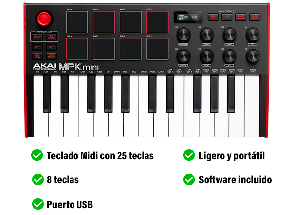Akai MPK Mini Mk3 Teclado Controlador MIDI 8 Pads