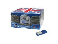 Inovalley  Gira-Discos 33/45/78RPM Vintage CD/FM/USB/Micro SD Azul UK - Gira discos antiguos 2x20W, Control de velocidad: 33rpm, 45rpm y 78rpm, Equipado con 2 columnas, CD, Radio FM, USB, AUX y Micro SD, Color: Azul (Reino Unido), Potencia: 230V, 