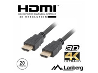 Lanberg   Cabo HDMI Dourado Macho / Macho 2.0 4K 20m - Cable HDMI UltraHD 4K 3D, HDMI macho/HDMI macho, HDMI 1.4, Transferencia de datos de hasta 10,2 Gbps, Resolución: 3840x2160 @ 30Hz / 1920x1080 @ 120Hz, Longitud del cable: 20m, De color negro, 