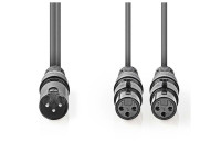 Nedis   Cabo 2x XLR 3P Fêmea / XLR 3P Macho 1.5m Cinzento