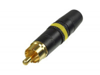 Neutrik  NYS 373-4  - Enchufe RCA con contactos dorados, cromado negro, alivio de tensión tipo mandril, marca amarilla, 