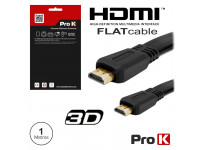 ProK   Cabo HDMI Dourado Macho / Macho 1.4 Preto 1M Flat  - Cable HDMI 1.4 Alta resolución compatible con 3D, HDMI macho / HDMI macho, tecnología HDMI1.4, La versión HDMI 1.4 permite conexiones de 100 Mbit/s, Admite resoluciones 4K x 2K, hasta 1080p Full HD...
