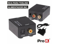 ProK   Conversor Áudio RCA-TOSLINK - Convertidor de audio analógico a digital, Entrada: 2 RCA hembra ST (izquierda y derecha), Salida: conector coaxial y Toslink (digital), Estructura compacta de metal negro, Transmisión electromagnét...
