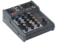 Soundsation  5 Channel Audio Mixer with Digital Echo  MIOMIX 104 - 1 canal de micrófono/línea con preamplificador silencioso, conector combinado, entrada de guitarra Hi-Z, alimentación fantasma de +48 V, indicador de pico (XLR balanceado/conector combinado), 1 can...