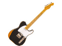 Vintage  Icon V59MRBK Distressed Black - Guitarra eléctrica estilo T de la serie Icon Vintage, Cuerpo de chopo (Álamo oriental), con ribete crema, Mástil de arce atornillado (arce duro), Arce arce con 22 trastes medianos, Sillín Graph Tec...