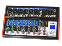 Consola de mezcla VSOUND de 8 canales - 8 canales: 8 mono + 1 estéreo, 6 entradas MIC/LINE con alimentación fantasma de +48 V, Conectividad Bluetooth y USB, Función de tarjeta de sonido a través de USB, Pantalla LCD integrada, Medidores ...