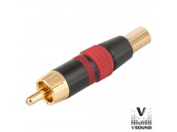 VSOUND Rca Macho Vermelho Metálica / Dourada FPS404A - Enchufe RCA macho, Estructura metálica robusta, contactos dorados, Anillo de señal: rojo, terminales de soldadura, Muelle para protección de cables, 