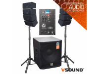VSOUND  Sistema Line-Array Ativo 8 Colunas 2×4″+sub 18″ 1200W - Sistema LINE-ARRAY amplificado completo, 2 altavoces de matriz superior de 2 vías de 4×4″ de rango medio y tweeter de 1″, Potencia RMS: 400 W + 2 x 100 W a 1200 W máx., Reproductor Bluetooth con US...