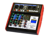 VSOUND Mesa De Mistura 4 Canais  - Consola de mezcla de 4 canales, 4 entradas mono + 1 entrada estéreo, 2 entradas MIC/LINE con alimentación fantasma de +48 V, Bluetooth integrado, Interfaz USB (función de tarjeta de sonido), Pantal...